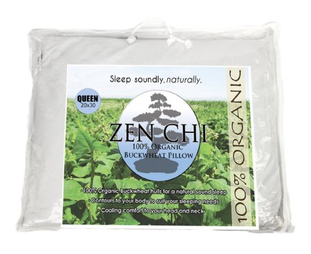Buckwheat Pillow - Zen Chi Organic Buckwheat Pillow Queen Size 20 X 30- 100 Cotton Cover with Organic Buckwheat Hulls