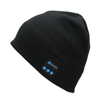 Blue ear Wireless Bluetooth Music Beanie Headset Outdoor Washable Knited Acrylic Hat Build in Stereo Speakers and MIC Fit For Outdoor Sports Like Walking Running Hiking Skating Black