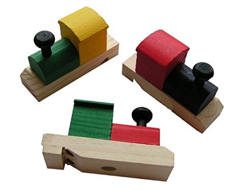 Fun Express Wooden Painted Train-Shaped Whistles - 12 Pieces