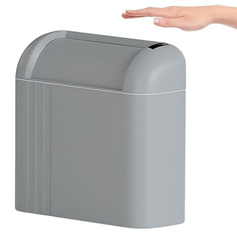 LALASTAR Automatic Bathroom Trash Can, Touchless Trash Can Kitchen with Lid, Plastic Garbage Can with Motion Sensor, Slim Trashcan for Narrow Space, Bedroom, Office, Grey, 3.7 Gallon