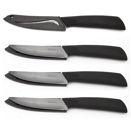 Top Classic Chefs Ceramic Knife Set by Chefware for Cutting Fruits Vegetables & Meats 4 Piece Set