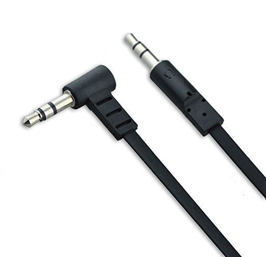 Auxiliary Audio Cable Right Angle 90 degrees (4ft / 1.2m) - 3.5mm Stereo Jack Cable Male to Male AUX Tangle Free Flat Wire (Black)