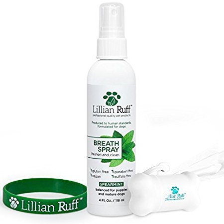 Lillian Ruff Dog Breath Freshener Spray - Spearmint Flavor- Fight Bad Breath, Dental Plaque and Tartar - Boost Immune System (4 oz.)