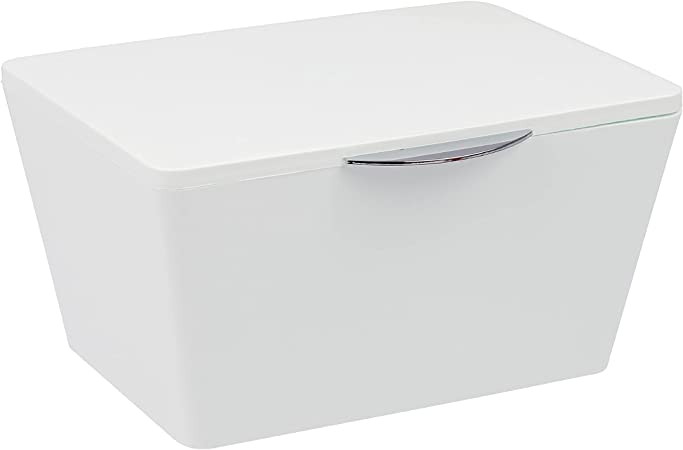 WENKO Decorative Storage Box With Lid for Bathroom Organization, Small Container For Bathroom Storage, Small Basket With Lid, White, 7.48 x 3.94 x 6.10 in