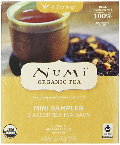 Numi Organic Tea Mini Sampler Variety Pack, Assorted Tea Bags of Traditional Organic Blends. Black Tea, Green Tea, White Tea, Herbal Tea. 8 Count Box
