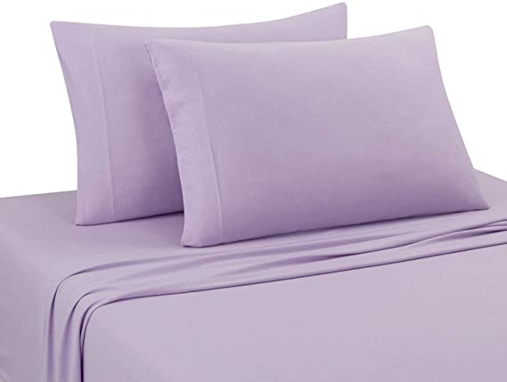 DELANNA Jersey Knit Sheet Set Soft, Breathable, Cotton Rich T-Shirt Weave (Lilac, Queen)