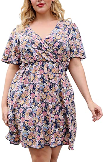 Nemidor Womens Casual V-Neck Plus Size Summer Boho Swing Wrap Dress with Pockets NEM266