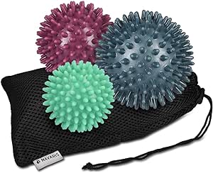 Navaris 3x Palline a Riccio per Massaggio - Set Palle Massaggianti Schiena Gambe Piedi 3 Misure Ø 6 7 8 cm - Sfere Spiky Balls Terapia Trigger Point