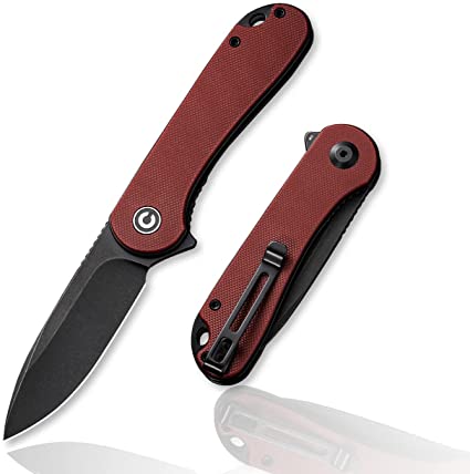 CIVIVI Elementum Pocket Folding Knife,Black Stonewashed D2 Blade Burgundy G10 Handle, Good for EDC Outdoor C907A-1