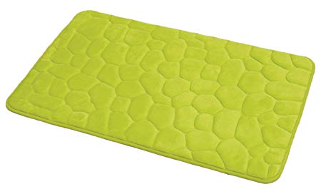 EVIDECO 3D Cobble Stone Shaped Memory Foam Bath Mat Microfiber Non Slip, Lime Green