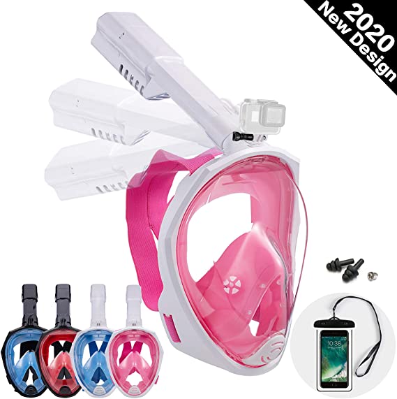 Dekugaa Full Face Snorkel Mask, Snorkeling Mask with Detachable Camera Mount, Panoramic 180¡ã View Upgraded Dive Mask with Safety Breathing System Dry Top Set Anti-Fog Anti-Leak