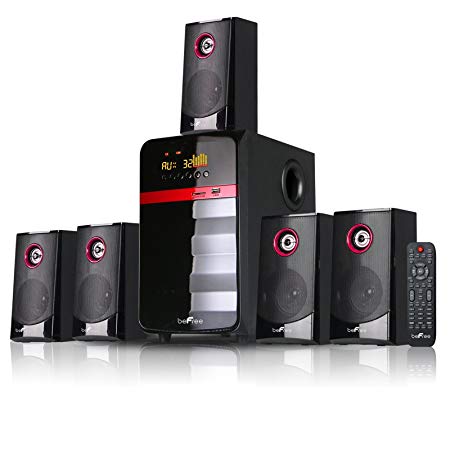 beFree Sound 5.1 Channel Bluetooth Home Stereo System with USB and SD Slots-Red