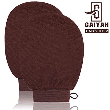 GAIYAH Exfoliating Mitt, Exfoliating Gloves for Body Skin Exfoliator Body Scrubber, Use Before Applying Self Tanning Lotion, Used in Conjunction with Self Tanning Mitt Applicator. (Pack of 2)
