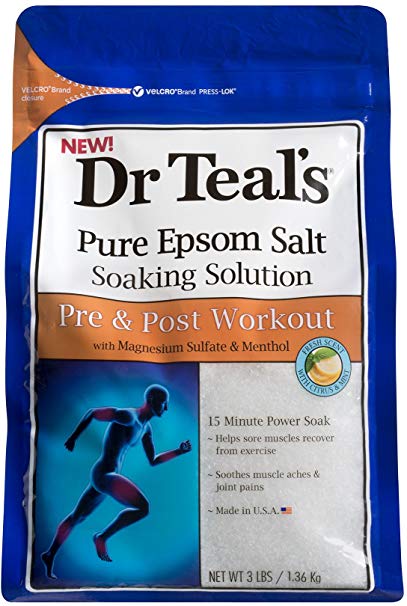 Dr Teal's Pure Epsom Salt Soaking Solution for Pre and Post Workout with Magnesium Sulfate & Menthol, 1.36 kg