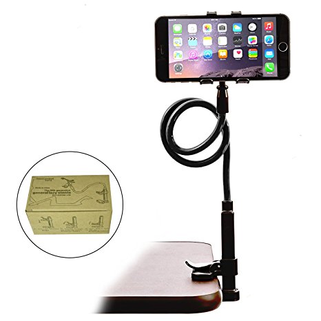 Cell Phone Lazy Arm Holder Stand, IHUIXINHE Universal Phone Holder Clip Lazy Bracket Flexible Gooseneck for iPhone 7 6 6s Plus 5 5s 5c GPS PDA HTC Nokia Samsung LG Blackberry, Fit on Desktop Bed Mobile Stand for Bedroom, Office, Bathroom, Kitchen – Black