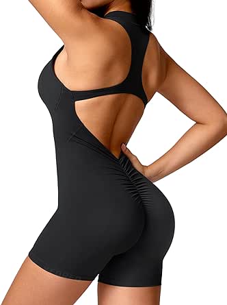 YEOREO Jumpsuits for Women Zip Up Workout Backless Shapewear Tummy Control Sleeveless Emma Sexy Yoga Bodysuits