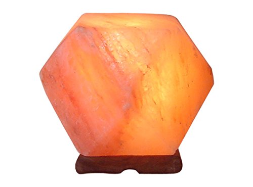 [Hand Crafted] HemingWeigh All Natural Himalayan Crystal Salt Rock Hexagon Lamp with Wood Base