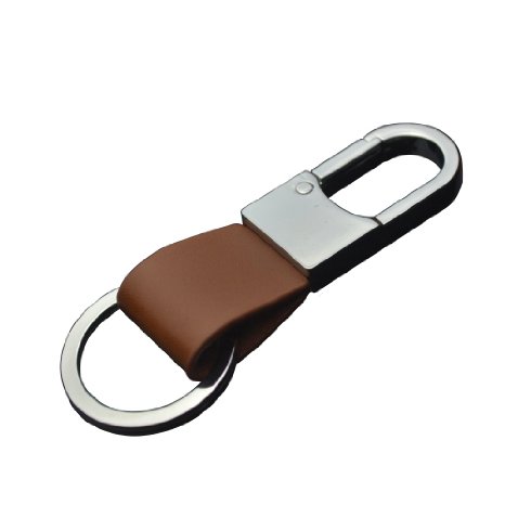 ChuangYi Gift Clip on Belt Loops Pants Buckle leather Polished Sliver Keyring Keychain Car Key Chain Ring Key Brown