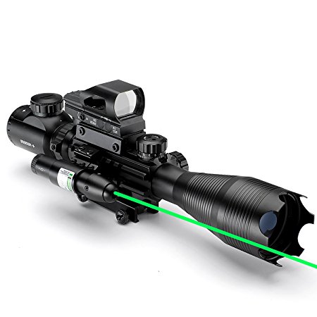 U-ZM AR15 Tactical Rifle Scope 4-16X50EG Dual Illuminated Optical with Laser Gun Scopes and Red Dot Reflex Sight for 22&11mm Weaver/Picatinny Rail Mount