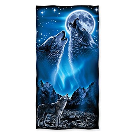 Wolves Howling Moon Cotton Beach Towel