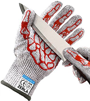 ZERLA Cut-Resistant Gloves - Protective Gloves with Silicone Coating for Cutting, Wood Carving, Carpentry and More - Anti-Skid Silica Gel Exterior for Durability, Washing Machine Safe