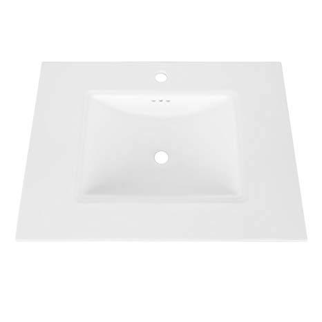 MAYKKE Brighton Ceramic Bathroom Vanity Sink Top with Single Faucet Hole Drop-in Rectangular Cabinet Sink cUPC Certified, Overflow Included White YSA1073103