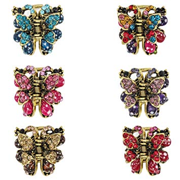 Yeshan Crystal Rhinestone Bronze Metal Jaw Claw Hair Clip Small Peacock Design Vintage Hair clip Barrettes for Women Girls,Pack of 6