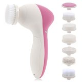 Pixnor P2016 Portable 7-in-1 Facial Brush Cleansing System Massager Face Cleanser Brush with 7 Brush Heads Rosy