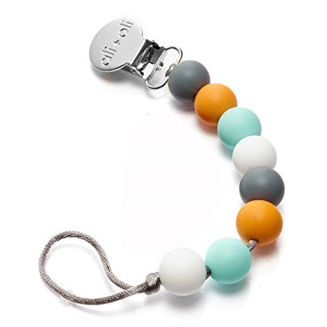 Modern Pacifier Clip for Baby - 100% BPA Free Silicone Beads - CANDY colors 2-in-1 Binky Holder for Newborn - Infant Baby Shower Gift - Universal fit MAM - Philips Avent