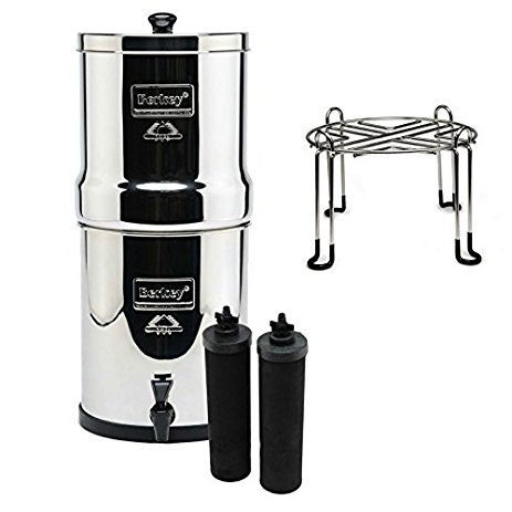 Royal Berkey Stainless Steel Water Filtration System with 2 Black Filter Elements and Stainless Steel Wire Stand