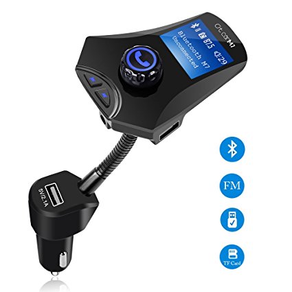 Stoon Bluetooth FM Transmitter, [3 USB Charger Ports] Car Music Adapter Wireless Radio Transmitter with 1.44in LCD Screen & Flexible Hose for Hands Free Call, AUX Input TF Card Slot U Disk Port