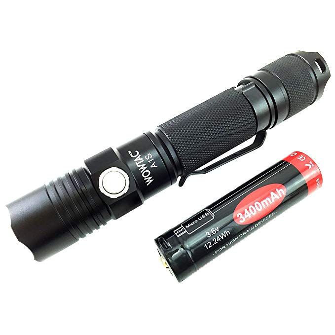 Wowtac® A1S LED Flashlight Pocket-Sized LED Torch Super Bright 1150 Lumen CREE XP-L V6 LED, 5 Modes with Strobe, IPX-7 Water Resistance, 1 x USB Rechargeable 18650 3400mAh Lithium Battery Included (Neutral White)