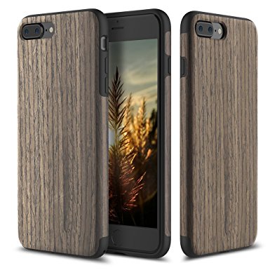 iPhone 7 Plus Case, ROCK [Grained] - Black Rose [Origin][Non Slip] [Built-in Magnetic Metal Plate] [Wood Tactile] [Natural Wood and TPU Rubber] [Fingerprint Free] Case For Apple iPhone 7 Plus