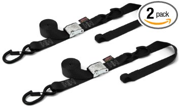 PowerTye 29622-S Black/Black 1 1/2" X 6ft Cam Buckle Soft-Tye Secure Latch Tie-Downs with Integrated Soft Hooks
