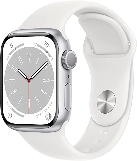 Apple Watch Series 8 [GPS 41mm] Smart Watch w/ Silver Aluminum Case with White Sport Band - S/M. Fitness Tracker, Blood Oxygen & ECG Apps, Always-On Retina Display, Water Resistant