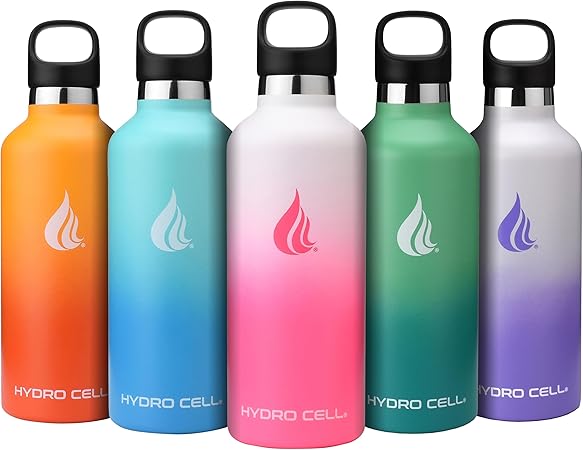 HYDRO CELL Stainless Steel Water Bottle with Straw & 2 Standard Mouth Lids (32oz 24oz 20oz 16oz) Keeps Liquids Hot or Cold w/Double Wall Vacuum Insulated Leak Proof Sport Design (White/Pink 32oz)