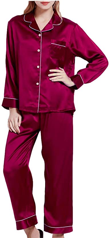 NANJUN Women's Satin Pajamas Sleepwear Long and Short Button-Down Pj Set