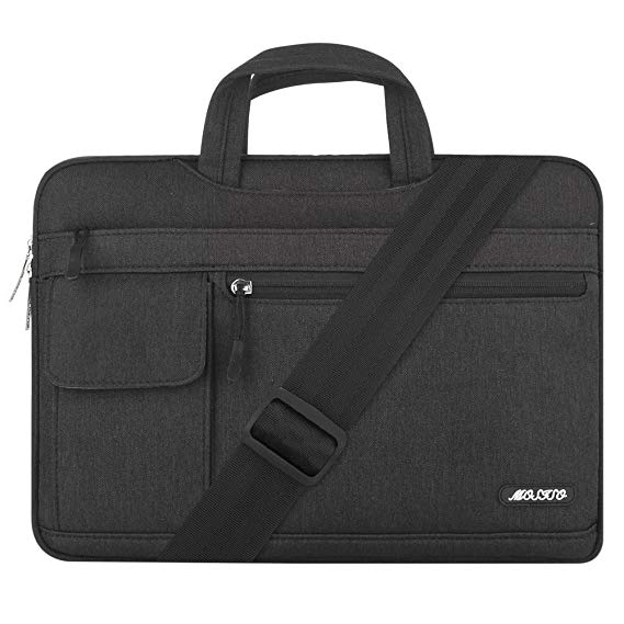 Mosiso Laptop Shoulder Bag Compatible 2018 MacBook Air 13 A1932 Retina Display/MacBook Pro 13 A1989 A1706 A1708 USB-C 2018 2017 2016/Surface Pro 6/5/4/3, Polyester Flapover Briefcase Cover, Black