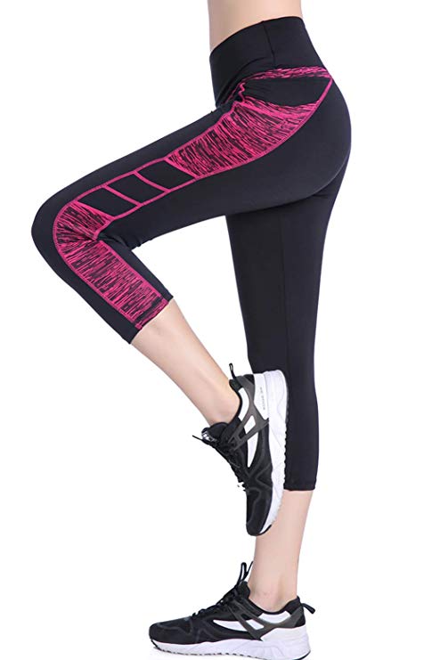 Picotee Women's Yoga Pants Workout Capri Leggings Running Tights w Side Pocket