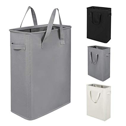 ZERO JET LAG Slim Laundry Hamper with Handles Thin Laundry Bin Collapsible Dirty Clothes Basket Narrow Laundry Bag Foldable Dirty Hamper(21 inches,Grey)