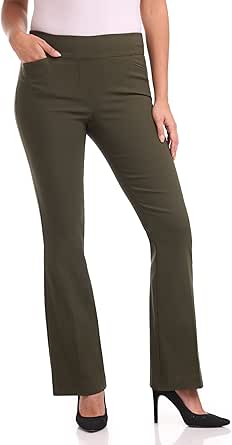 Rekucci WomenÕs Stretchy Flare Leg Pull-On Dress Pants with Pockets for Office Work Business, Regular 32L