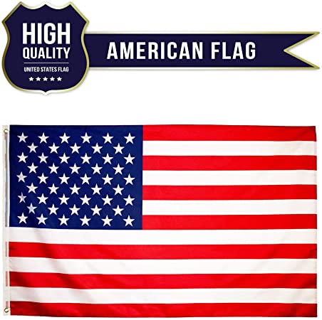 Eugenys American Flag 3 x 5 ft - Free US Flag Velcro Patch Included - Bright Vivid Colors, Durable Brass Grommets and Double Stitched - UV Fade Resistant Large USA Banner for Hanging Indoor/Outdoor