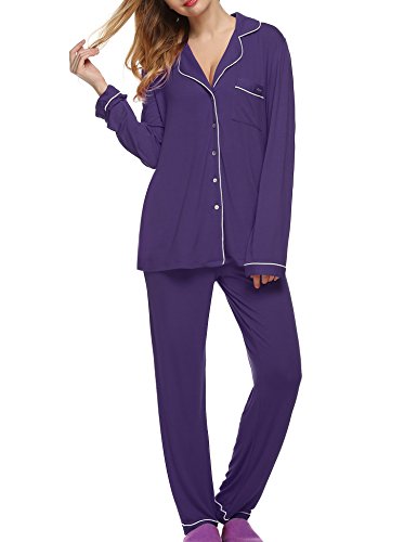 Ekouaer Women's Comfort Sleepwear Long Sleeve Pajama Set with Pj Pants (XS-XL)