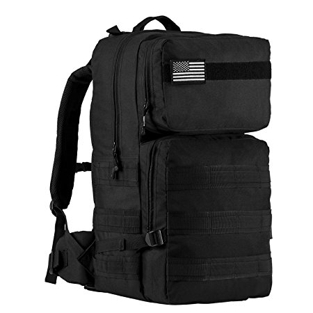 Aurosports 55L Tactical Backpack Military Assault Pack Molle Bug Out Bag Super Large Waterproof Rucksack Backpacks for Outdoor Hiking Camping Hunting Big Black