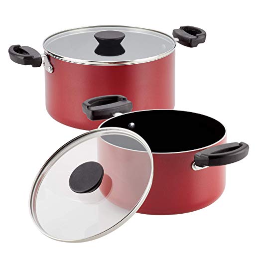 Farberware Neat Nest Space Saving 3.5 and 6-Quart Saucepot Set with Lids, Red (4-Piece)