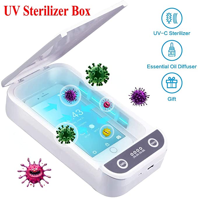 Cell Phone Cleaners UV Light Sanitzier for iOS/Android/Face Mask/Makeup Tools/Toothbrush,/Watches/Jewelry,Fast & Effective Sterilization Disinfector Box