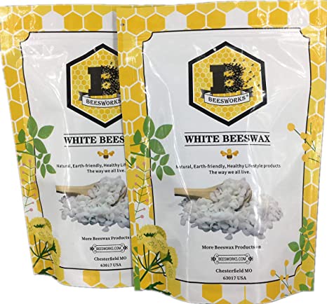 Beesworks 1lb White Beeswax Pellets 2 Pack (2-1lb Packages)-Cosmetic Grade All Natural White Beeswax Pellets.