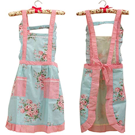 Stylish Flower Pattern Fashion Floral Cotton Girls Aprons for Chef Cooking Cook Apron Bib with Pockets 13# Hyzrz