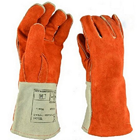 Lifbetter High Temperature Heat Resistant Hard-wearing Cow Leather Welding Gloves Long Fireplace Gloves (L)