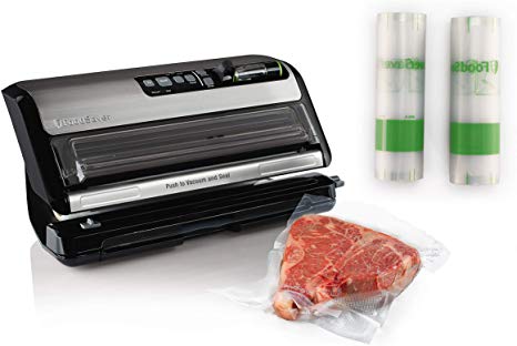 FoodSaver FM5200 Series Vacuum Sealer System with 8" Easy Seal & Peel Vacuum Seal Rolls and FoodSaver 8" x 18' Easy Seal & Peel Vacuum Seal Rolls, 2 Pack